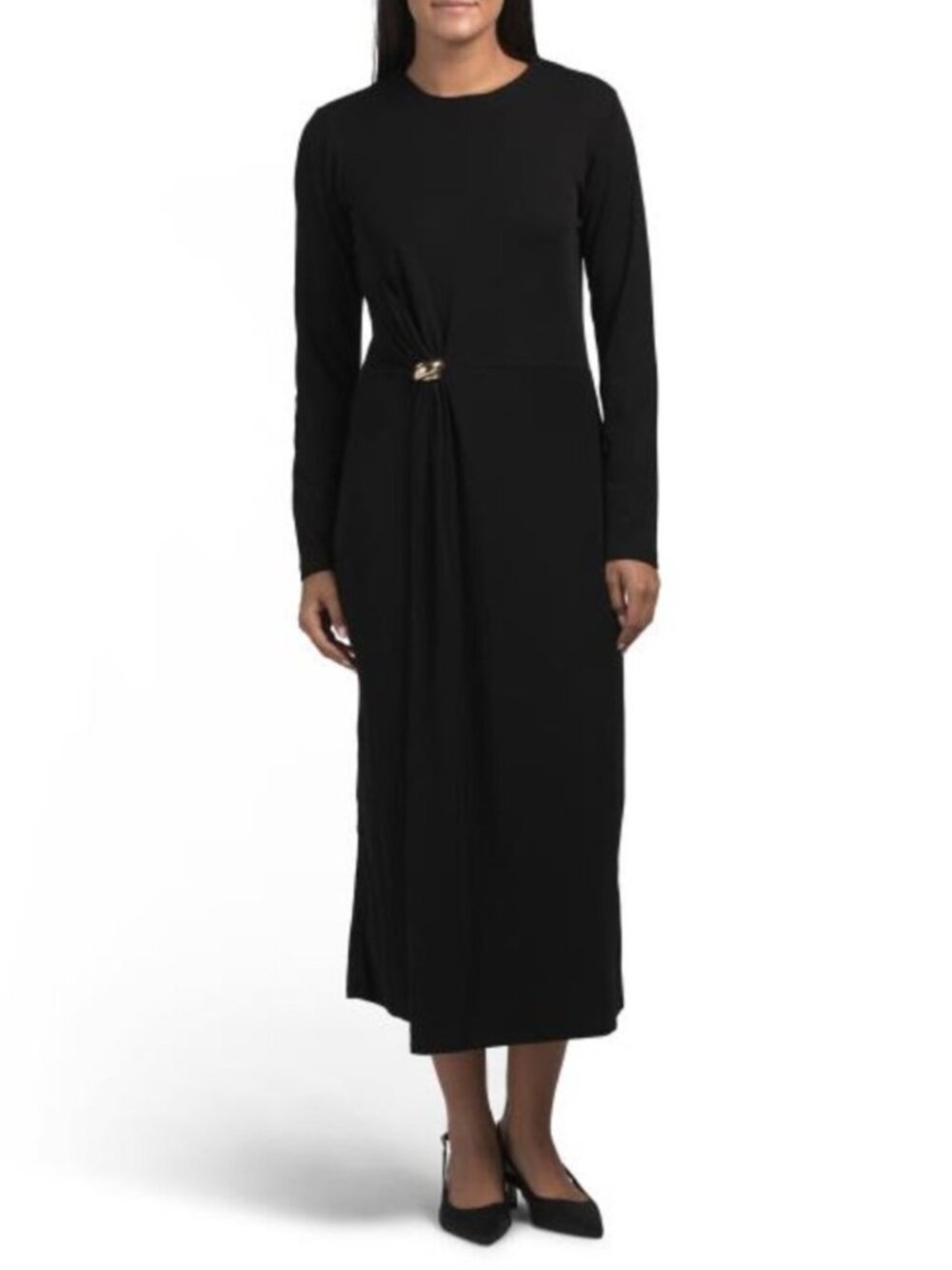 VINCE Wool Blend Long Sleeve Side Drape Dress